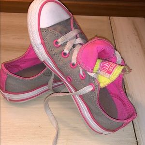 Girls size 12 gray and hot pink converse